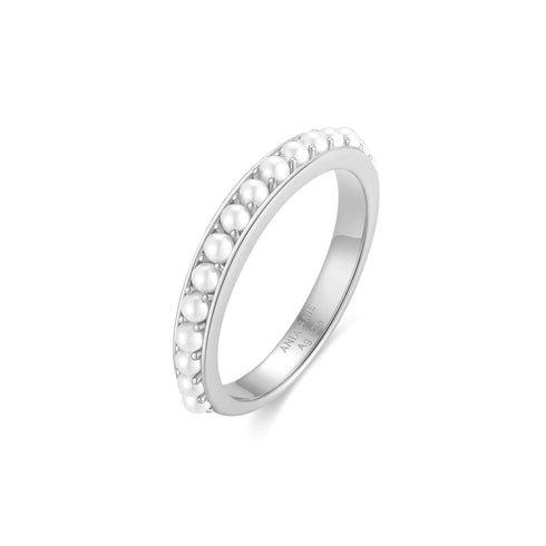 Silver Shell Pearl Beaded ring