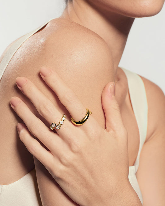Gold Organic Pebble Spiral Bezel Adjustable Ring