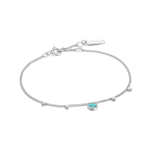 Silver Turquoise Drop Disc Bracelet