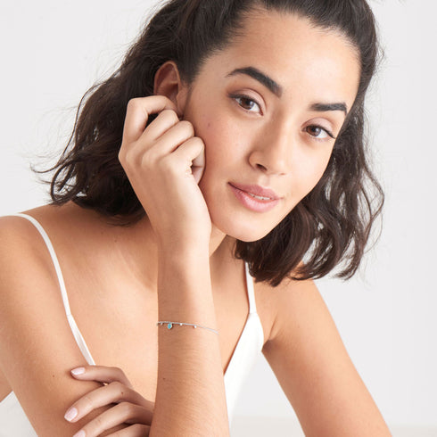 Silver Turquoise Drop Disc Bracelet