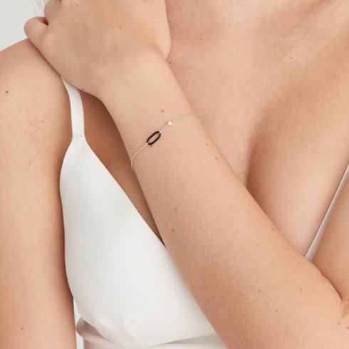 Raven Black Enamel Silver Link Bracelet