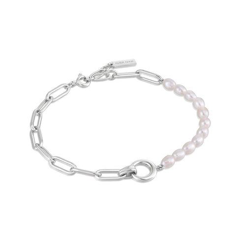 Silver Pearl Chunky Link Chain Bracelet