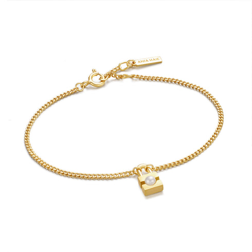 Gold Shell Pearl Padlock Bracelet