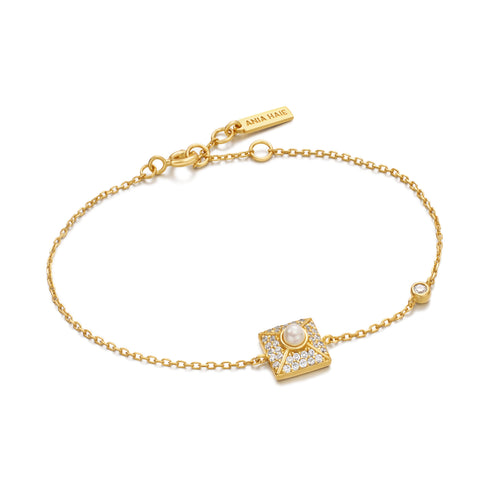 Gold Shell Pearl Pave Bracelet