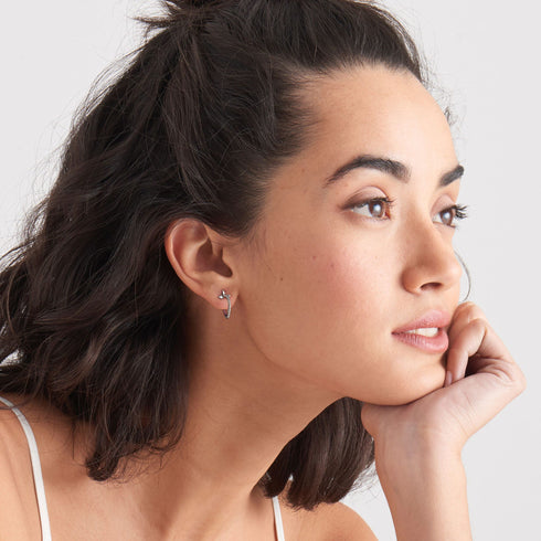 Silver Modern Beaded Hoop Earrings