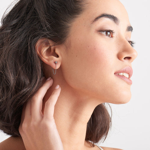 Silver Modern Chain Stud Earrings