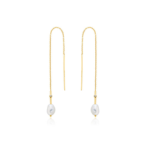 Gold Pearl Threader Earrings