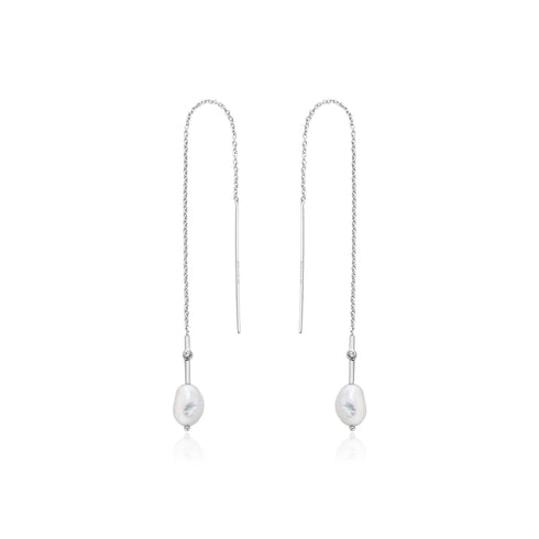 Silver Pearl Threader Earrings