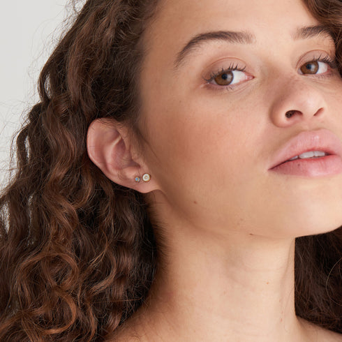 Optic White Enamel Disc Gold Stud Earrings