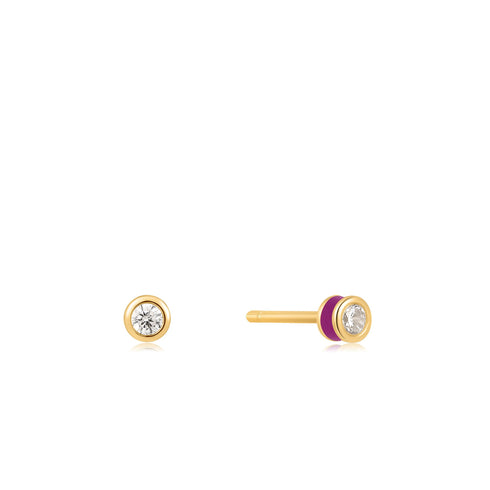 Berry Enamel Gold Stud Earrings