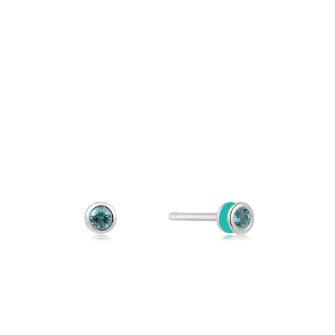 Teal Enamel Silver Stud Earrings