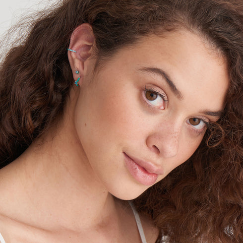 Teal Enamel Silver Stud Earrings