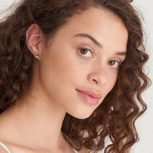 Forest Green Enamel Carabiner Gold Huggie Hoop Earrings