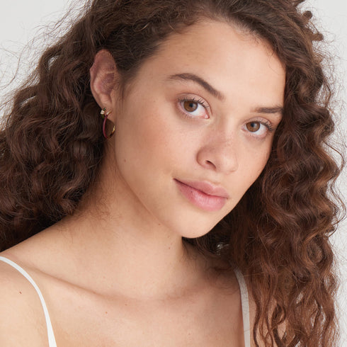 Forest Green Enamel Carabiner Gold Huggie Hoop Earrings