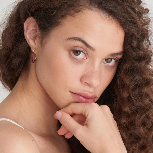 Claret Red Enamel Gold Sparkle Hoop Earrings