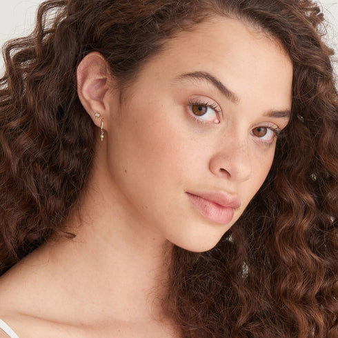 Gold Key Sparkle Stud Earrings