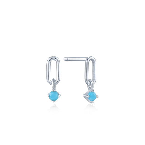 Turquoise Silver Link Stud Earrings