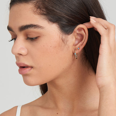 Turquoise Oval Gold Hoop Earrings