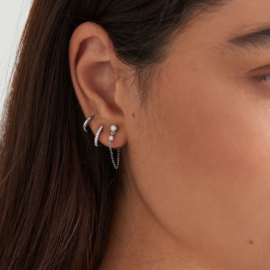 Silver Sparkle Huggie Hoop Earrings