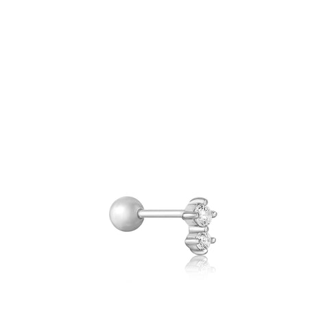 Silver Double Sparkle Barbell Single Earring