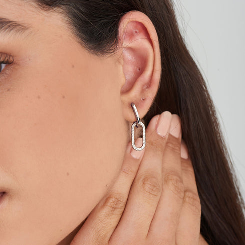 Silver Rope Oval Drop Earrings