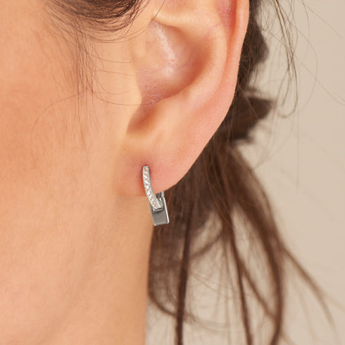 Silver Glam Pendant Huggie Hoop Earrings