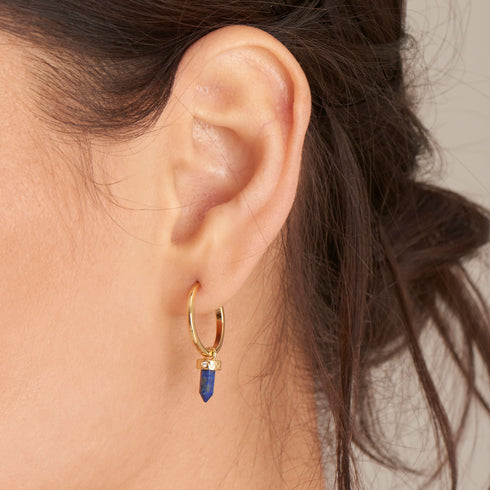 Gold Lapis Point Pendant Small Hoop Earrings