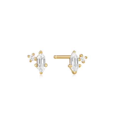 Gold Sparkle Emblem Stud Earroings