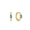 Gold Teal Sparkle Emblem Huggie Hoop Earrings