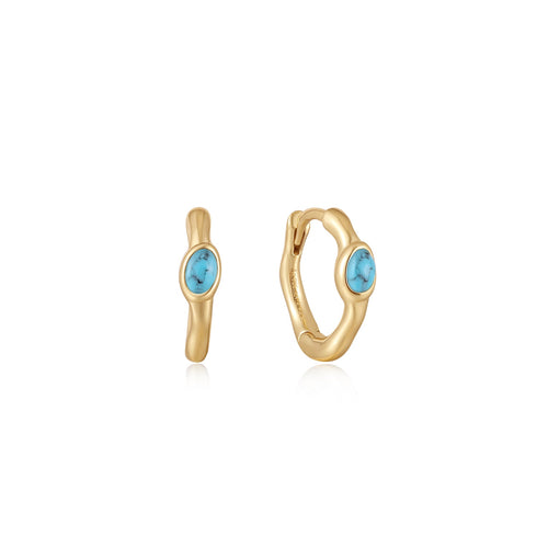 Gold Turquoise Wave Huggie Hoop Earrings