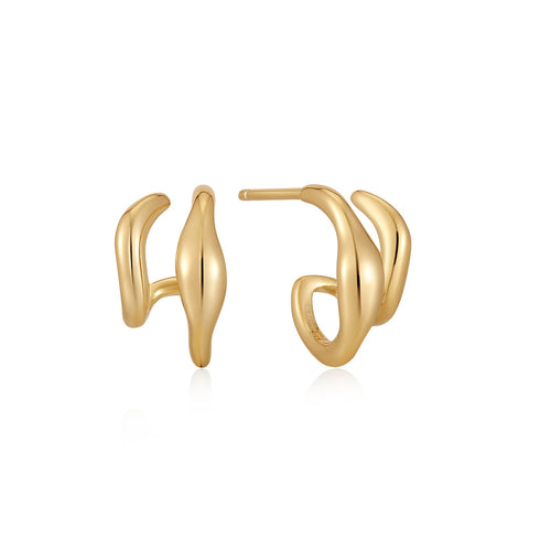 Gold Wave Double Hoop Stud Earrings