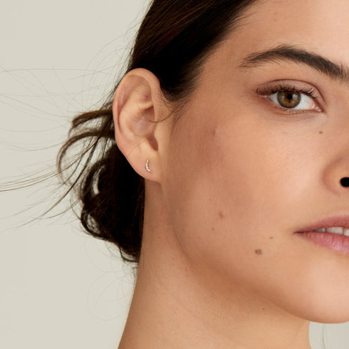 14kt Gold Stargazer Natural Diamond Moon Stud Earrings