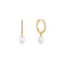 14kt Gold Pearl Drop and White Sapphire Huggie Hoop Earrings