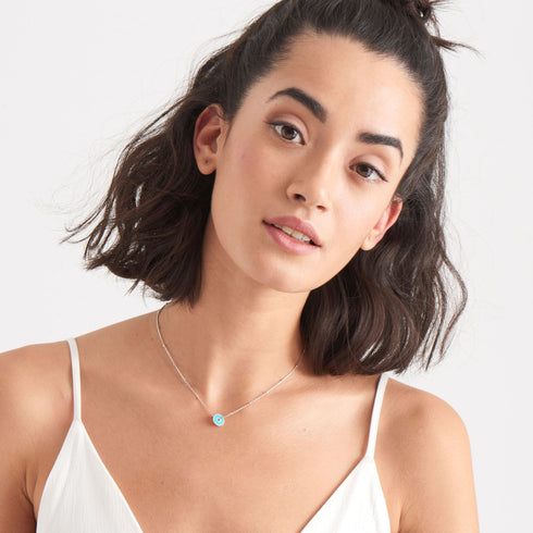 Silver Turquoise Disc Necklace