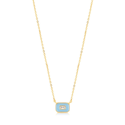 Powder Blue Enamel Emblem Gold Necklace