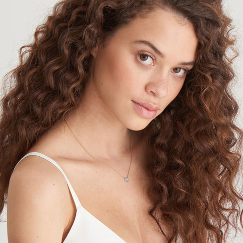 Powder Blue Enamel Emblem Gold Necklace