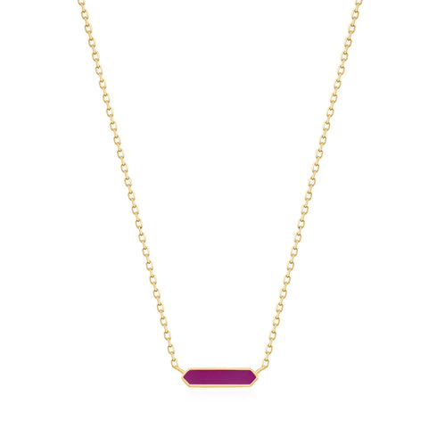 Berry Enamel Bar Gold Necklace