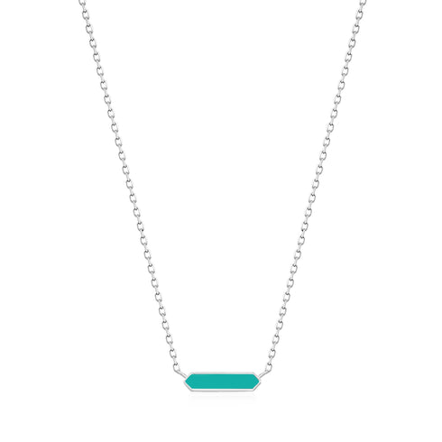 Teal Enamel Bar Silver Necklace