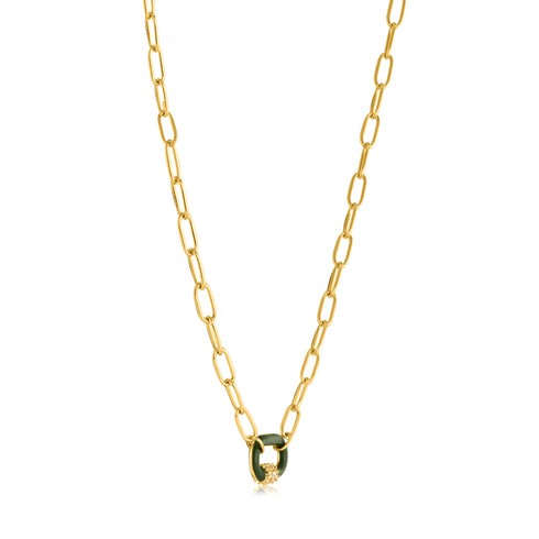 Forest Green Enamel Carabiner Gold Necklace