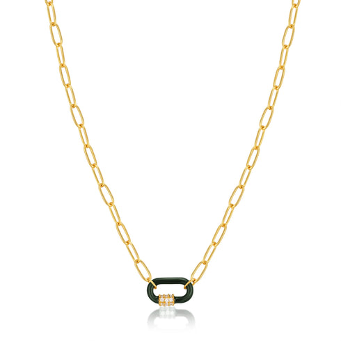 Forest Green Enamel Carabiner Gold Necklace