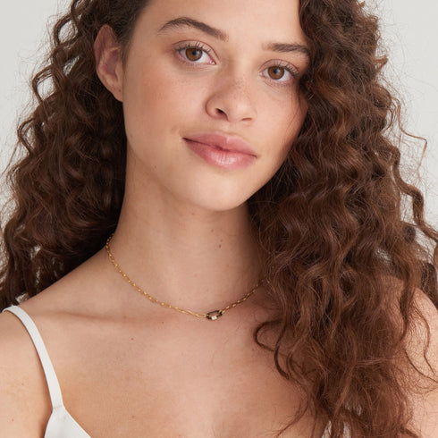 Forest Green Enamel Carabiner Gold Necklace