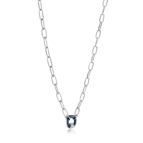 Navy Blue Enamel Carabiner Silver Necklace