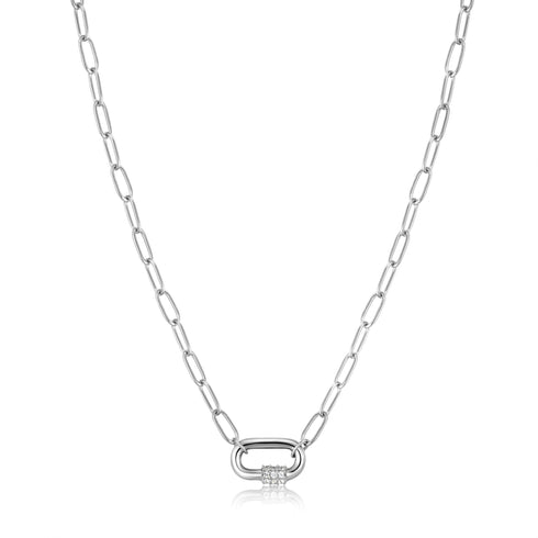 Navy Blue Enamel Carabiner Silver Necklace