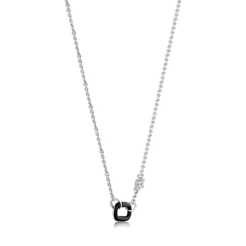 Raven Black Enamel Silver Link Necklace