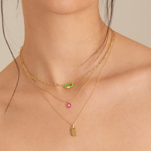 Neon Green Enamel Carabiner Gold Necklace