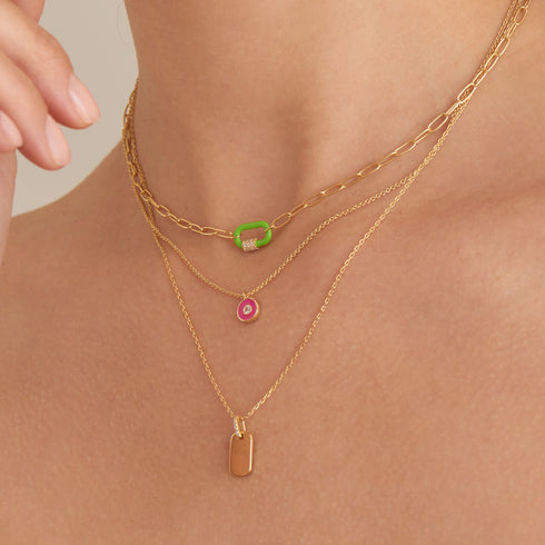 Neon Green Enamel Carabiner Gold Necklace