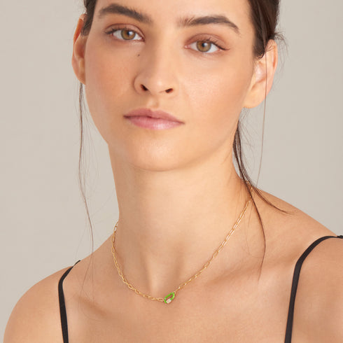 Neon Green Enamel Carabiner Gold Necklace