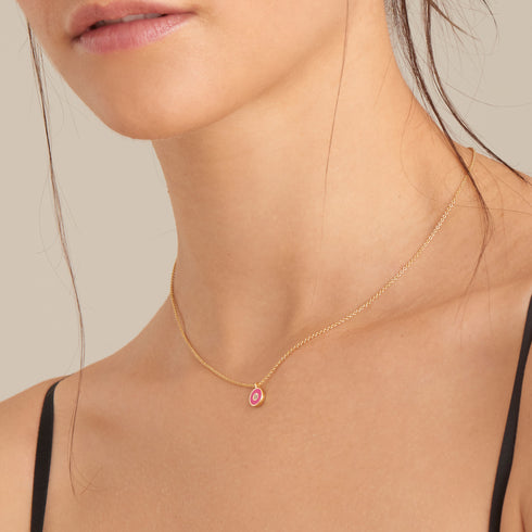 Neon Pink Enamel Disc Gold Necklace