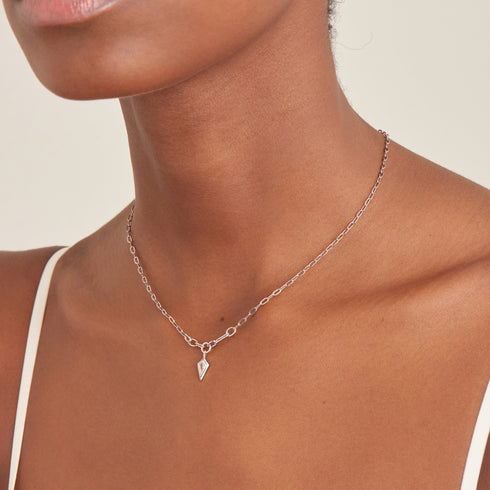 Silver Sparkle Drop Pendant Chunky Chain Necklace