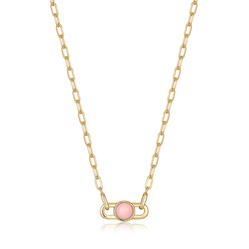 Gold Orb Rose Quartz Link Necklace
